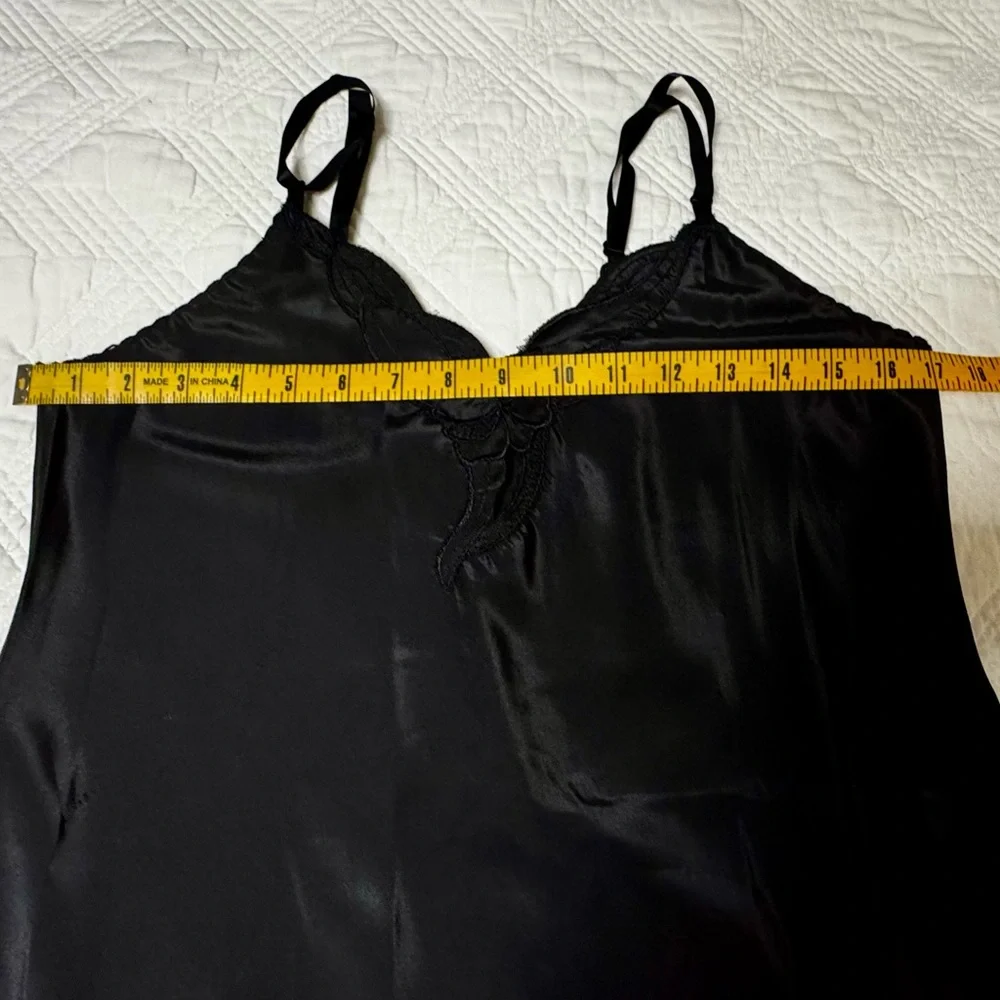 1970’s Lady Lynne Vintage Black Satin Slip Dress Size 32 Like New - Picture 6 of 9